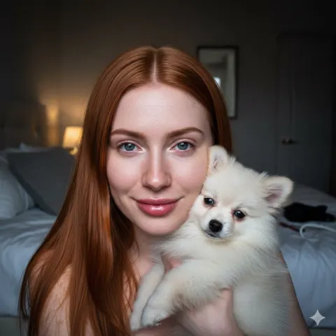 Ginger Girl and Pomeranian Puppy