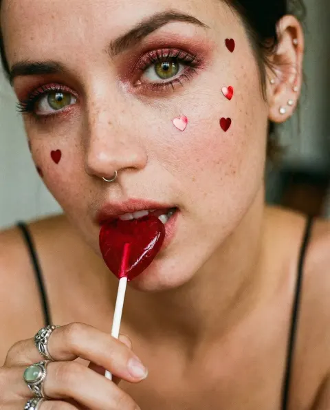 Cherry Red Coquette with Heart Lollipop