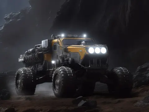 Black rover driving on the moon titan