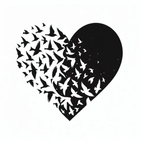 Black Heart Silhouette With White Birds in Flight
