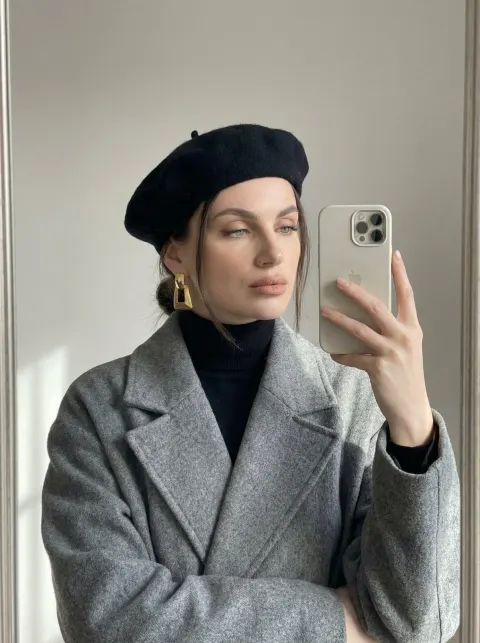 Minimalist Gray Coat Mirror Selfie
