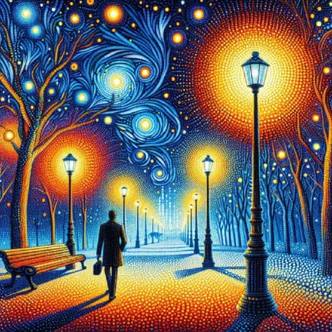 Surreal Stippling Man in Park