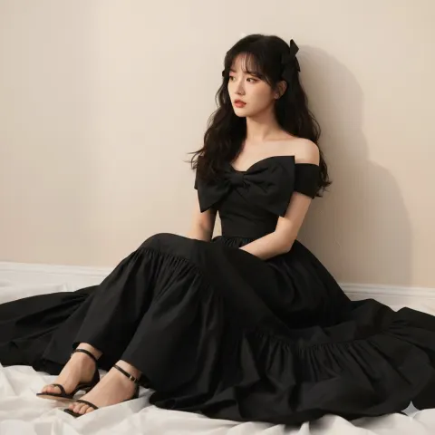 Zhao Lusi Black Bow Gown Portrait