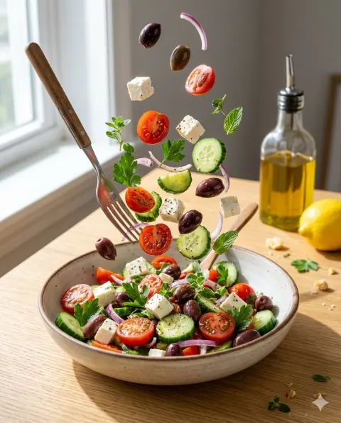 Dynamic Mediterranean Salad Commercial Photography