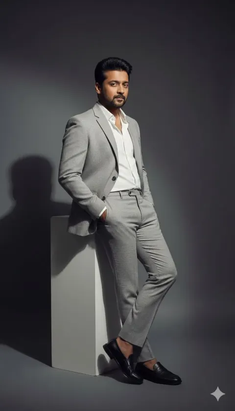 Minimalist Grey Suit Fashion Portrait