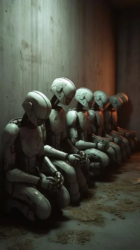 Humanoid robots huddle together