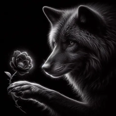 Beautiful Black Wolf with Shiny Fur