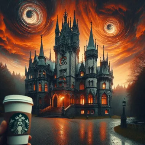 Gothic manor, Starbucks coffee