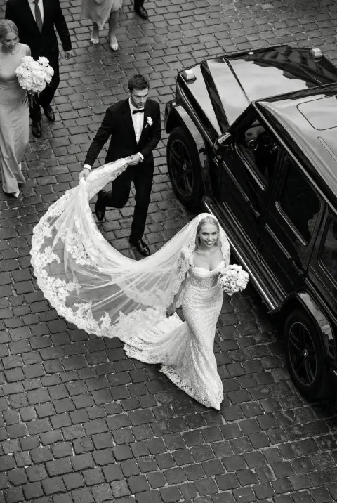 Luxury Black White Wedding Drone Shot