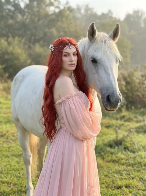 Red-Haired Woman with White Horse