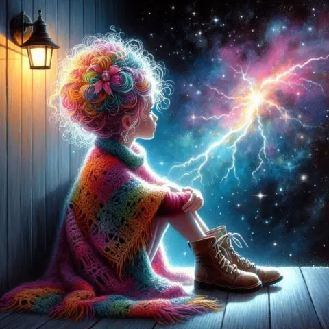 10-year-old girl, illuminated by a soft light