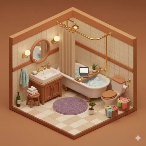 Cozy Japanese Miniature Bathroom Diorama