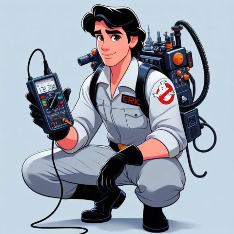 Prince Eric as Ghostbuster Using PKE Meter Disney Art