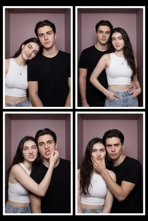 Young Couple Playful Photobooth