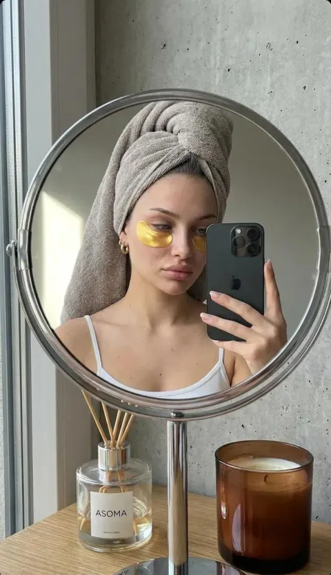 Realistic Mirror Selfie in Minimalist Bathroom