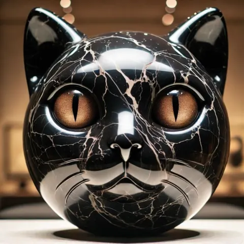A highly detailed, polished black marble sculpture