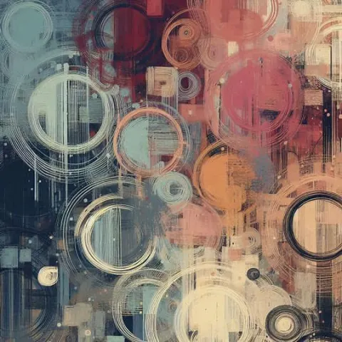 Abstract Circles Painting With Rough Muted Line Strokes