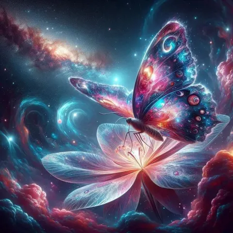 A celestial butterfly on a celestial flower