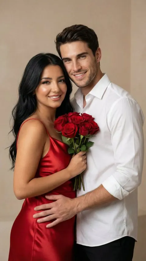 Soft Anime Couple Red Satin Portrait