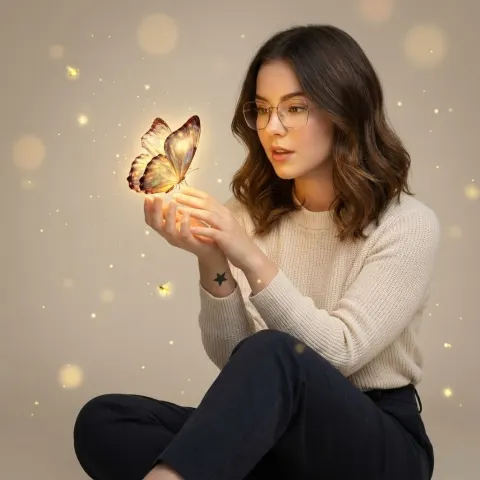 Glowing Butterfly on Her Fingertips