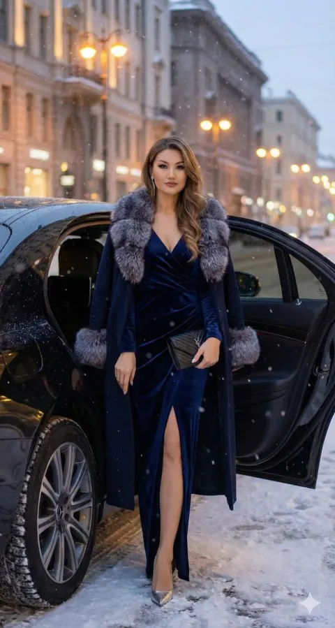 Winter Elegance in Luxe Evening Gown