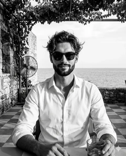 Coastal Noir: Confident Man in Shades
