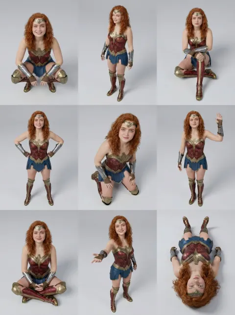 Nine-Pose Female Character Render Study