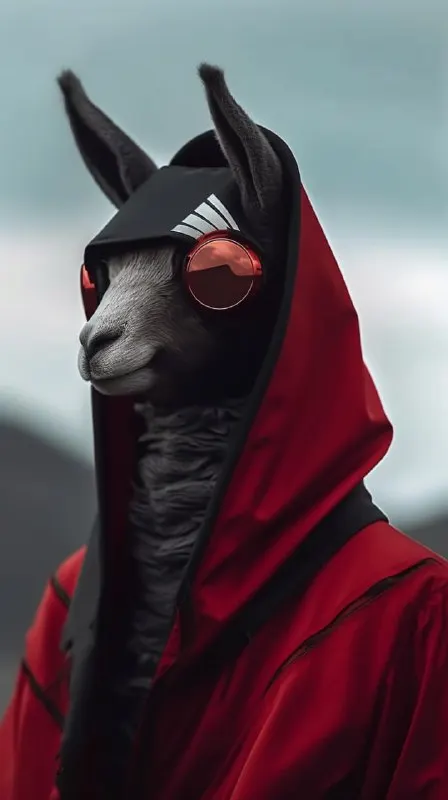 A lama wearing a futuristic military uniform