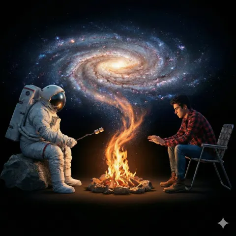Surreal Galaxy Campfire Scene