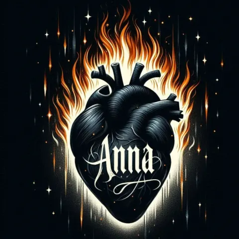A black heart with flames coming from above