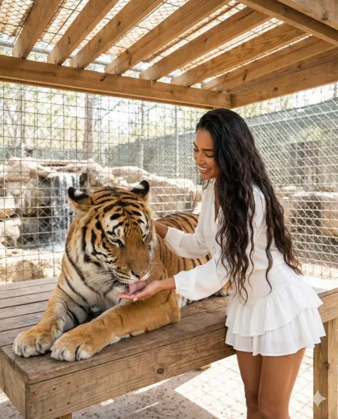 Woman Gently Bonds With Bengal Tiger
