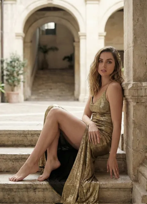 Gold Gown Courtyard Fashion Portrait