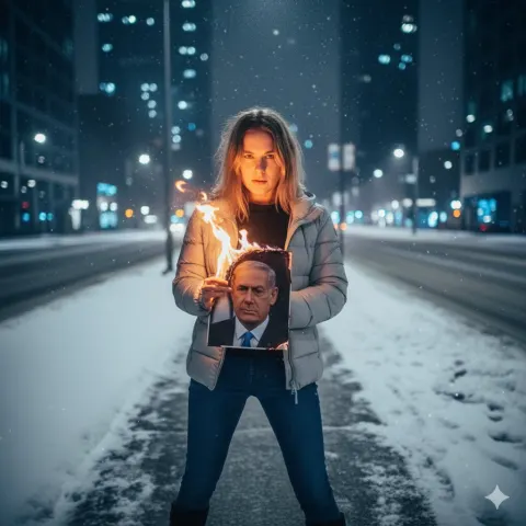 Defiant Woman Burns Authority Photo In Snow