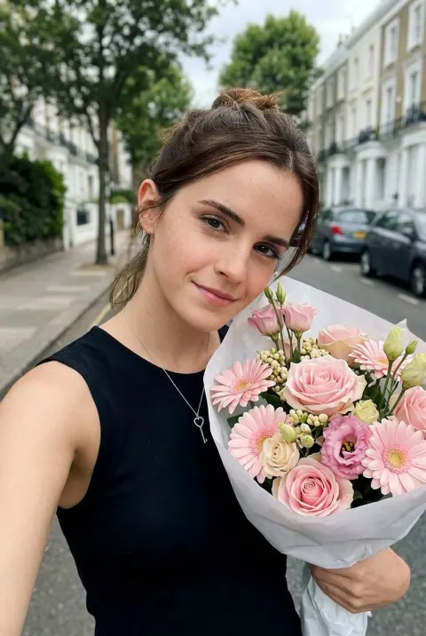 Selfie Girl with Pastel Bouquet