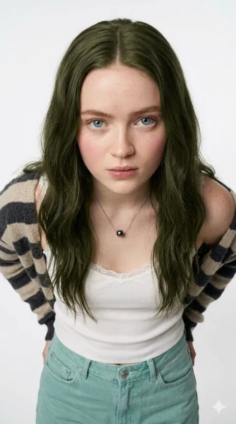 Olive-Haired Girl Studio Portrait