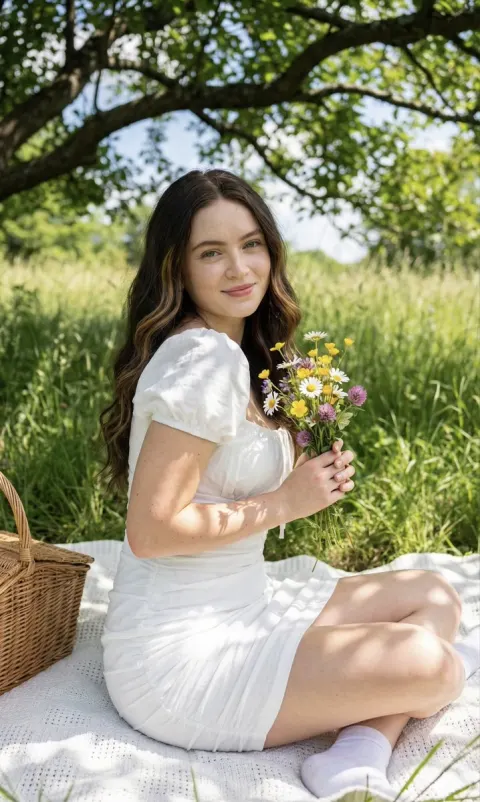 Summer Picnic Girl In White Dress