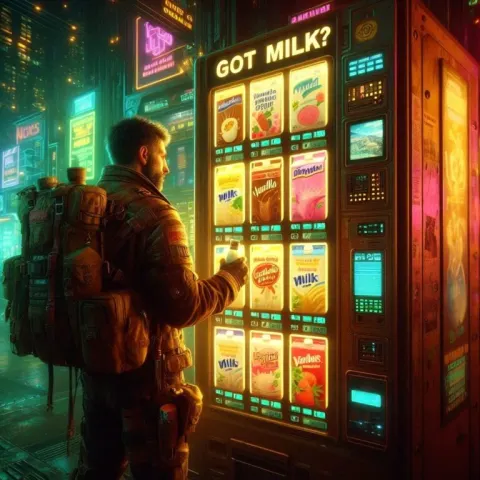 Futuristic bustling cyberpunk underground Fallout