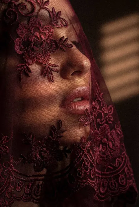 Velvet Shadows: Lace Portrait