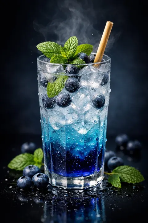 Premium Blueberry Mint Iced Drink Studio Shot