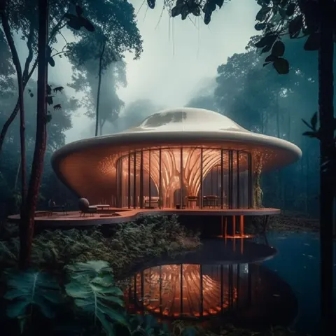 Jellyfish-Inspired Glass Living Room in Amazon Forest