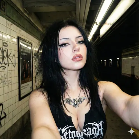 Goth Girl Subway Flash Selfie