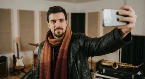 Confident Man Selfie In Leather Jacket