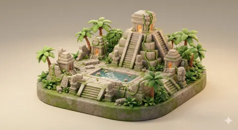 Stylized Jungle Temple Miniature Diorama