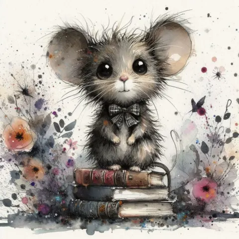 Little mouse with large eyes and messy hair