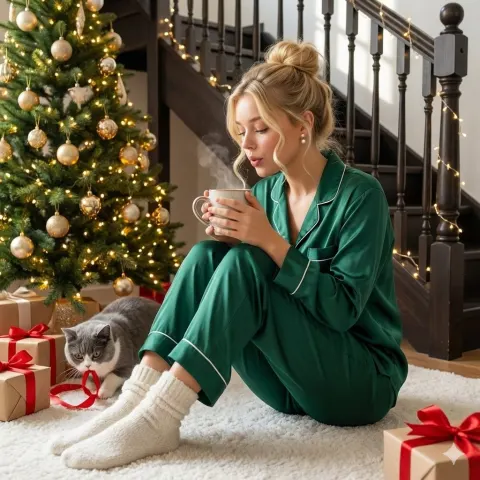 Cozy Christmas Morning Silk Pajama Vibes