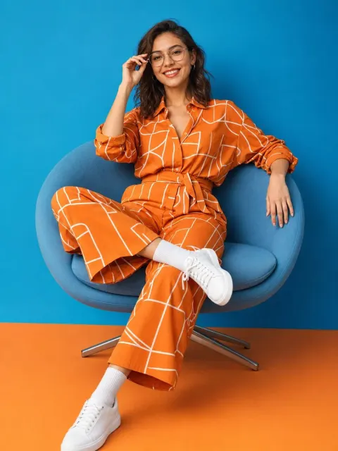 Vibrant Orange Fashion Lifestyle Portrait