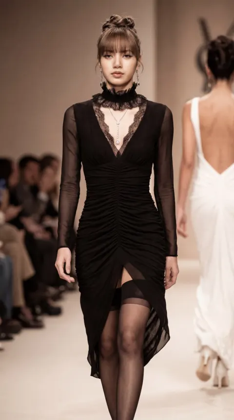 Lisa Stuns in Black Lace Runway Look