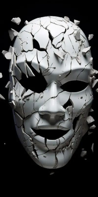 Porcelain sculpture of a shattered mask