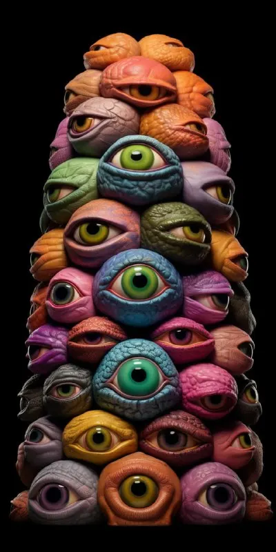 A stack of colorful eyes