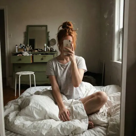 Messy Boho Bedroom Mirror Selfie